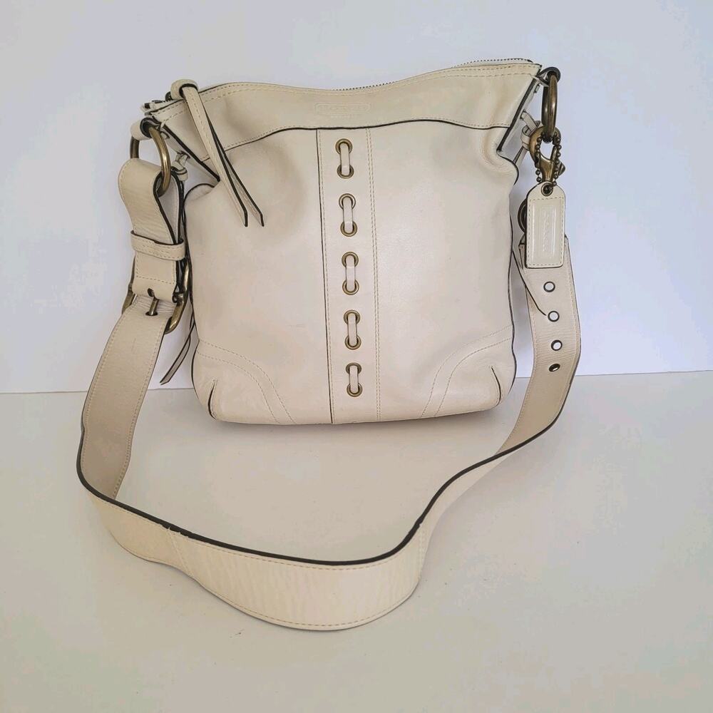 COACH CHELSEA Convertible Shoulder Bag 10399 White Ivory Western Medium‎ Leather